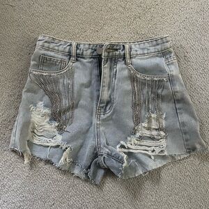 Rhinestone Fringe Ultra High Rise Short